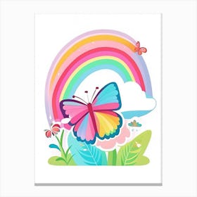 Butterfly On Rainbow Scandi Cartoon 2 Canvas Print