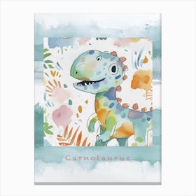 Cute Muted Pastels Carnotaurus Dinosaur 3 Poster Canvas Print