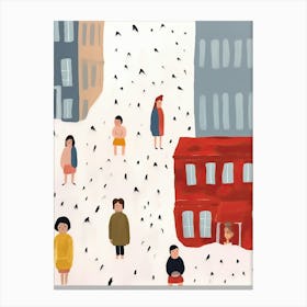 London Red Bus Scene, Tiny People And Illustration 8 Canvas Print