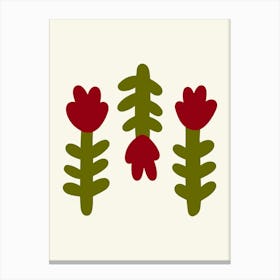 Naif Flowers Simple Composition Red Green Canvas Print