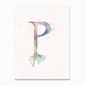 P, Letter, Alphabet Minimalist Watercolour 2 Canvas Print