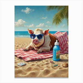 Pig On The Beach Canvas Print