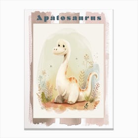 Cute Cartoon Apatosaurus Dinosaur Watercolour 1 Poster Canvas Print