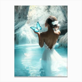 Beautiful Woman In Water With Butterfly Canvas Print