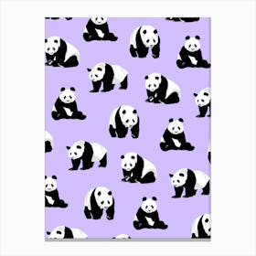 Panda Bears Pattern Purple Canvas Print