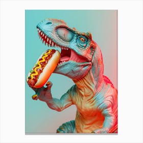 Pastel Toy Dinosaur Eating A Hot Dog Canvas Print