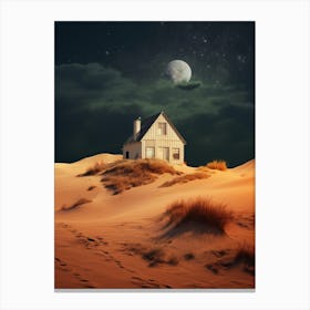 Cosmic cabin on the desert dunes under a cosmic night sky Canvas Print