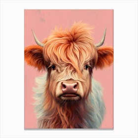 Pink Portrait Of Baby Highland Cow 2 Canvas Print