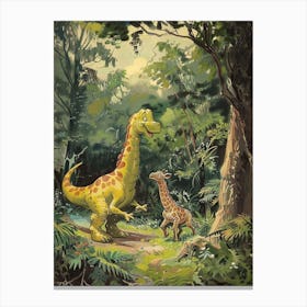 Dinosaur & Giraffe Vintage Storybook Style Canvas Print