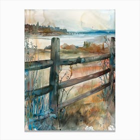 Fence By The Water Canvas Print