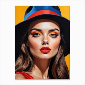 Woman Portrait With Hat Pop Art (38) Canvas Print