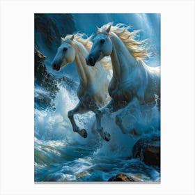 Water Horses Galloping On The Crest Of A Gargantuan Wave Their Manes And Tails Arrayed With Motion Canvas Print