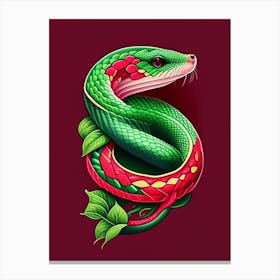 Red Tailed Green Rat Snake Tattoo Style Canvas Print