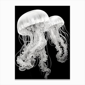 Jellyfishes Black And White Drawing Canvas Print