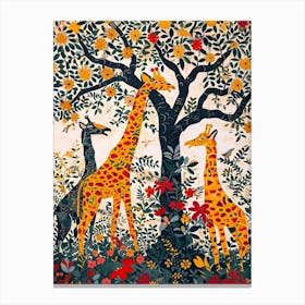 Cute Giraffe Herd Under The Trees Illustration 5 Canvas Print