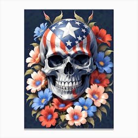 American Flag Floral Face Evil Death Skull (37) Canvas Print