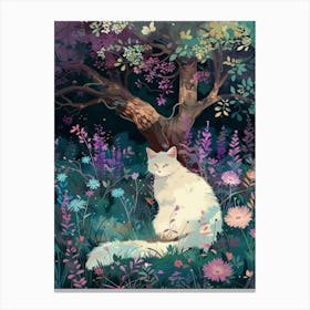 White Cat In The Forest 2 Canvas Print