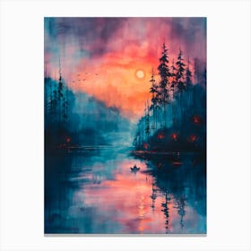 Watercolor Sunset On The Lake Canvas Print