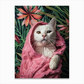 Cat In Pink Towel Canvas Print