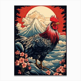 Rooster Animal Drawing In The Style Of Ukiyo E 1 Canvas Print
