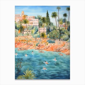 Swimming In Ibiza Spain Watercolour Canvas Print