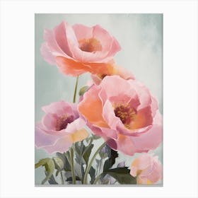 Roses Flowers Acrylic Painting In Pastel Colours 6 Canvas Print