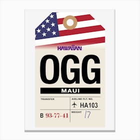 Maui (OGG) Hawaii, USA Vintage Airline Luggage Tag Canvas Print