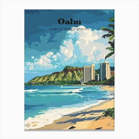 Oahu Hawaii Diamond Head Travel Art Illustration Canvas Print