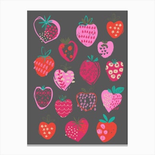 Strawberries On Dark Ground Canvas Print