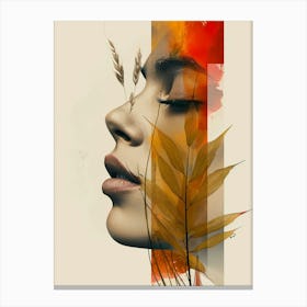 Woman with Autumn Leaves Canvas Print