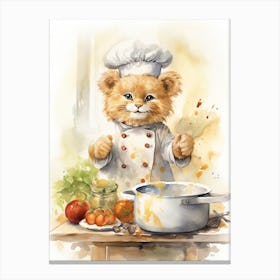 Cooking Watercolour Lion Art Painting 2 Canvas Print