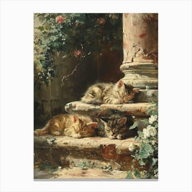 Kittens Sleeping On The Steps In The Sun Rococo Inspired Canvas Print