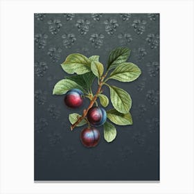 Vintage Cherry Plum Botanical on Slate Gray Pattern n.0724 Canvas Print