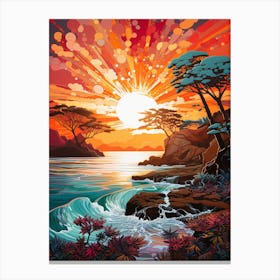 Coral Beach Australia At Sunset, Vibrant Painting 4 Canvas Print