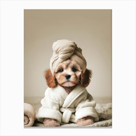 Pampered Cavapoo in Robe in Bathroom Canvas Print