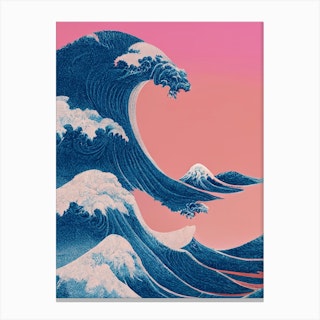 The Great Wave Off Kanagawa Pink Vaporwave Canvas Print