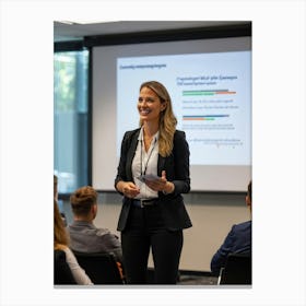 Businesswoman Exuding Confidence Stands At The Forefront Of A Well Attended Training Seminar Audien (3) Canvas Print