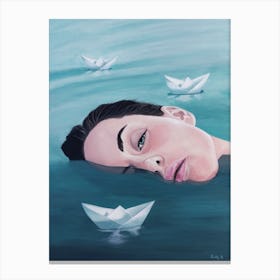 Lady With Paper Boats Canvas Print