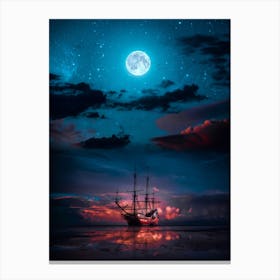 Sparrow Boat And Full Moon 1 Canvas Print