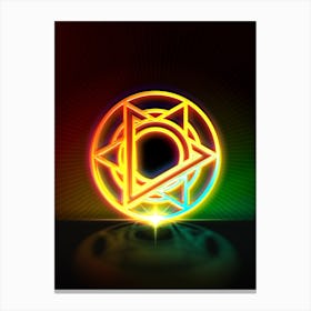 Neon Geometric Glyph in Watermelon Green and Red on Black n.0435 Canvas Print