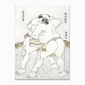 Sumo Wrestlers Vintage Japanese Woodblock, Katsushika Hokusai Canvas Print