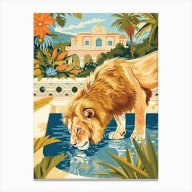 Barbary Lion Drinking Illustration 1 Canvas Print