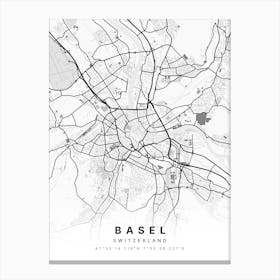 Basel Switzerland White Map Canvas Print