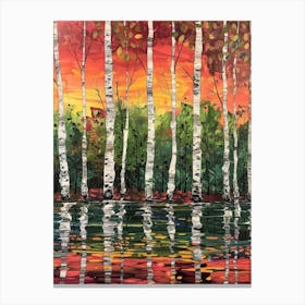 Birch Trees At Sunset Canvas Print