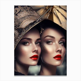 Two Beautiful Women With Umbrellas Canvas Print