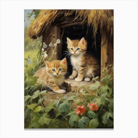 Cute Kittens In The Garden Of A Medieval Barn 1 Canvas Print