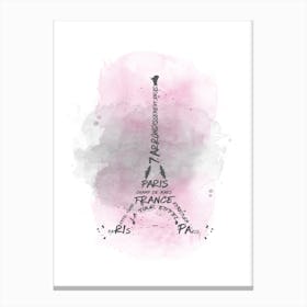 Watercolor Art Eiffel Tower - Pink Canvas Print