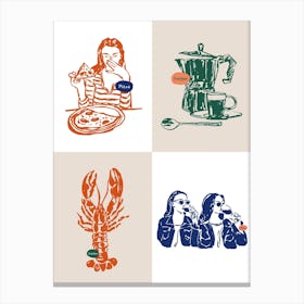 Illustration Of A Woman Eating Lobster Canvas Print