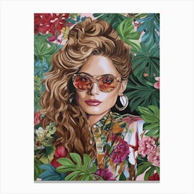 Floral Handpainted Portrait Of Jennifer Lopez J Lo 1 Canvas Print