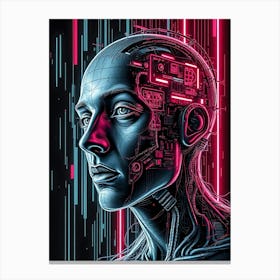 Cyborg in Neon Matrix Illustration Canvas Print